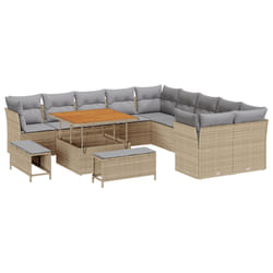 vidaXL Ensemble de canapé de jardin 13 pièces avec coussins en rotin poly beige et acacia
