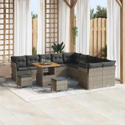 vidaXL Ensemble de canapé de jardin 13 pcs Gris polyrotin