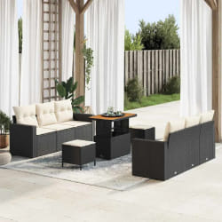 vidaXL Ensemble de canapé de jardin 9 pcs Noir polyrotin