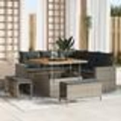 vidaXL Ensemble de canapé de jardin 8 pièces avec coussins en poly rotin gris et acacia