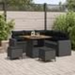 vidaXL Ensemble de canapé de jardin 8 pièces avec des coussins en poly rotin noir et en acacia