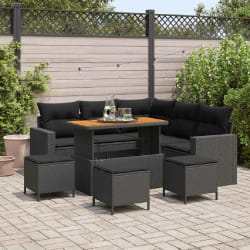 vidaXL Ensemble de canapé de jardin 9 pcs Noir polyrotin
