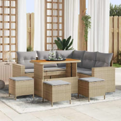 vidaXL Ensemble de canapé de jardin 9 pcs Beige polyrotin