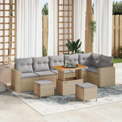 vidaXL Ensemble de canapé de jardin 9 pcs Beige polyrotin