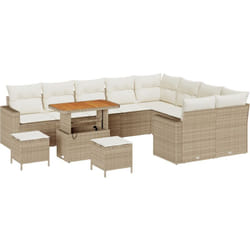 Ensemble de Sofas de Jardin de 12 Pièces Avec Coussins en Rattan Poly Beige, Ensemble de Salle à Manger de Jardin de 3 Pièces Avec Coussins en Rattan