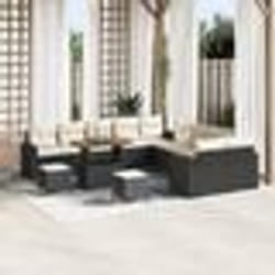 vidaXL Ensemble de salon de jardin de 13 pièces avec coussins en rattan poly noir et acacia.