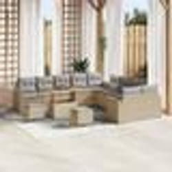vidaXL Ensemble de 13 canapés de jardin avec coussins beiges en rattan synthétique et en acacia