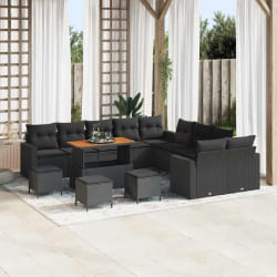 vidaXL Ensemble de canapé de jardin 14 pcs Noir polyrotin