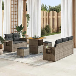 vidaXL Ensemble de canapé de jardin 8 pcs Gris polyrotin