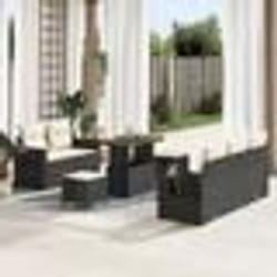 Ensemble de 8 Pièces de Canapés de Jardin avec Coussins Noir Rattan Plastique Acacia Ensemble 3 Pièces de Salle à Manger 3361690