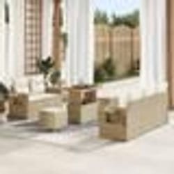 Ensemble Canapé de Jardin de 8 Pièces avec Coussins Beige Poly Rattan Acacia Ensemble de Dîner de Jardin 3 Pièces 3361691