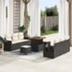 vidaXL Ensemble de canapé de jardin 9 pièces avec des coussins en polyrotin noir et en acacia
