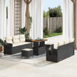 vidaXL Ensemble de canapé de jardin 9 pcs Noir polyrotin