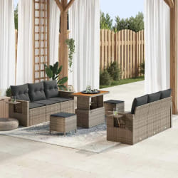 vidaXL Ensemble de canapé de jardin 9 pcs Gris polyrotin