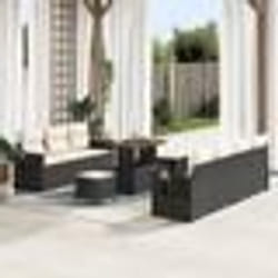 vidaXL Set de jardin en 10 pièces avec des coussins, en poly rattan noir et acacia.