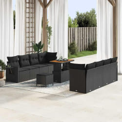 vidaXL Ensemble de canapé de jardin 11 pcs Noir Poly rotin