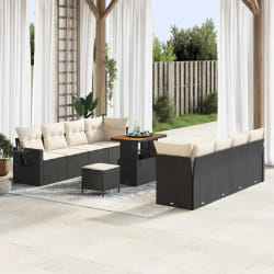 vidaXL Ensemble de canapé de jardin 11 pcs Noir Poly rotin