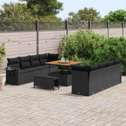 vidaXL Ensemble de canapé de jardin 11 pcs Noir Poly rotin