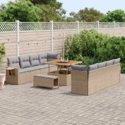 vidaXL Ensemble de canapé de jardin 11 pcs Beige Poly rotin