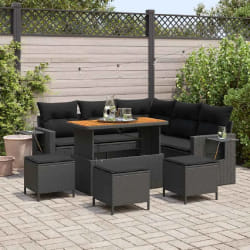 vidaXL Ensemble de canapé de jardin 9 pcs Noir polyrotin