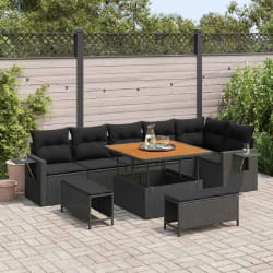 vidaXL Ensemble de canapé de jardin 9 pcs Noir polyrotin