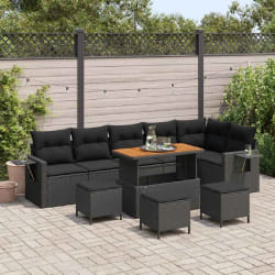 vidaXL Ensemble de canapé de jardin 10 pcs Noir polyrotin