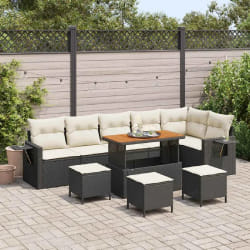 vidaXL Ensemble de canapé de jardin 10 pcs Noir polyrotin