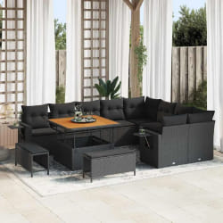 vidaXL Ensemble de canapé de jardin 12 pcs Noir polyrotin
