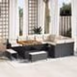 Set de sofa de jardin de 12 pièces avec coussins noir rotin poly acacia Set de salle à manger de jardin 3 pièces 3361775