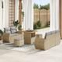 Ensemble Canapé Jardin 8 Pièces avec Coussins Beige Poly Rotin Acacia 3361817