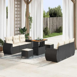 vidaXL Ensemble de canapé de jardin 9 pcs Noir polyrotin