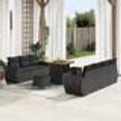Canapé de Jardin vidaXL 10 Pièces avec Coussins Noir Rotin Poly Acacia