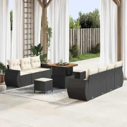 vidaXL Ensemble de canapé de jardin 10 pcs Noir polyrotin