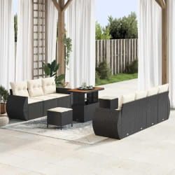 vidaXL Ensemble de canapé de jardin 10 pcs Noir polyrotin