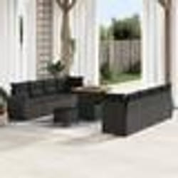 vidaXL Ensemble de sofa de jardin de 11 pièces avec coussins en poly rattan noir et acacia