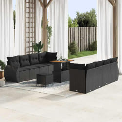 vidaXL Ensemble de canapé de jardin 11 pcs Noir polyrotin