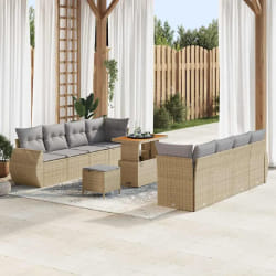 vidaXL Ensemble de canapé de jardin 11 pcs Beige polyrotin