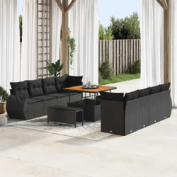 vidaXL Ensemble de canapé de jardin 11 pcs Noir polyrotin