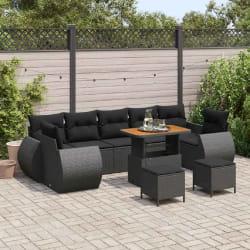 vidaXL Ensemble de canapé de jardin 10 pcs Noir polyrotin