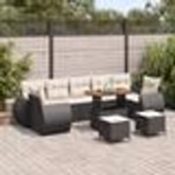 vidaXL Ensemble de jardin 10 pièces avec coussins en polyrotin noir et en acacia