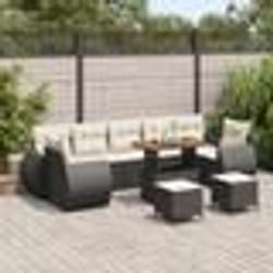 vidaXL Ensemble de jardin 10 pièces avec coussins en polyrotin noir et en acacia
