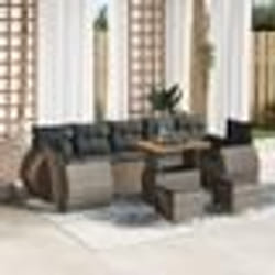 vidaXL Canapé de jardin en 10 pièces avec coussins en poly rotin gris et en acacia