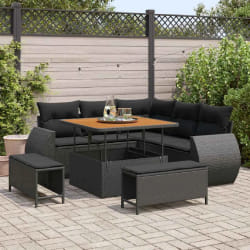 vidaXL Ensemble de canapé de jardin 8 pcs Noir polyrotin