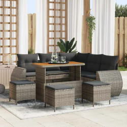 vidaXL Ensemble de canapé de jardin 9 pcs Gris polyrotin