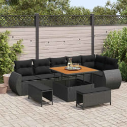 vidaXL Ensemble de canapé de jardin 9 pcs Noir polyrotin