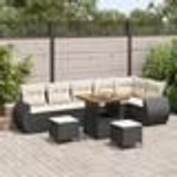 vidaXL Ensemble de canapés de jardin 9 pièces avec coussins en poly rotin noir et acacia