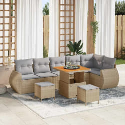 vidaXL Ensemble de canapé de jardin 9 pcs Beige polyrotin