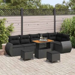vidaXL Ensemble de canapé de jardin 9 pcs Noir polyrotin