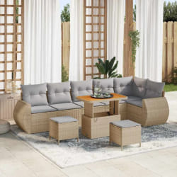 vidaXL Ensemble de canapé de jardin 9 pcs Beige polyrotin