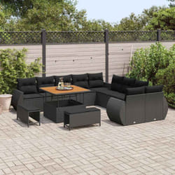 vidaXL Ensemble de canapés de jardin, 13 pièces avec coussins en poly rotin noir et acacia.
